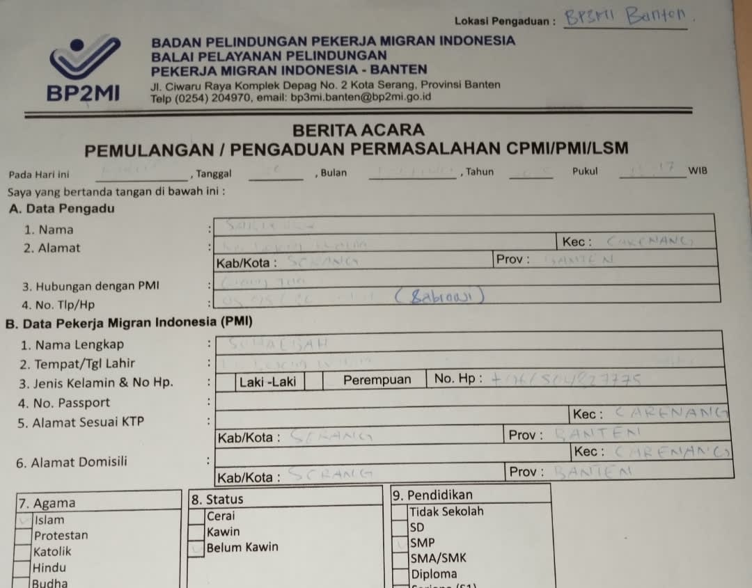 BP3MI Banten Terima Aduan Orang Tua PMI Arab Saudi, Suhaebah selama 16 Tahun Bekerja Tidak Digaji dan Minta Dipulangkan