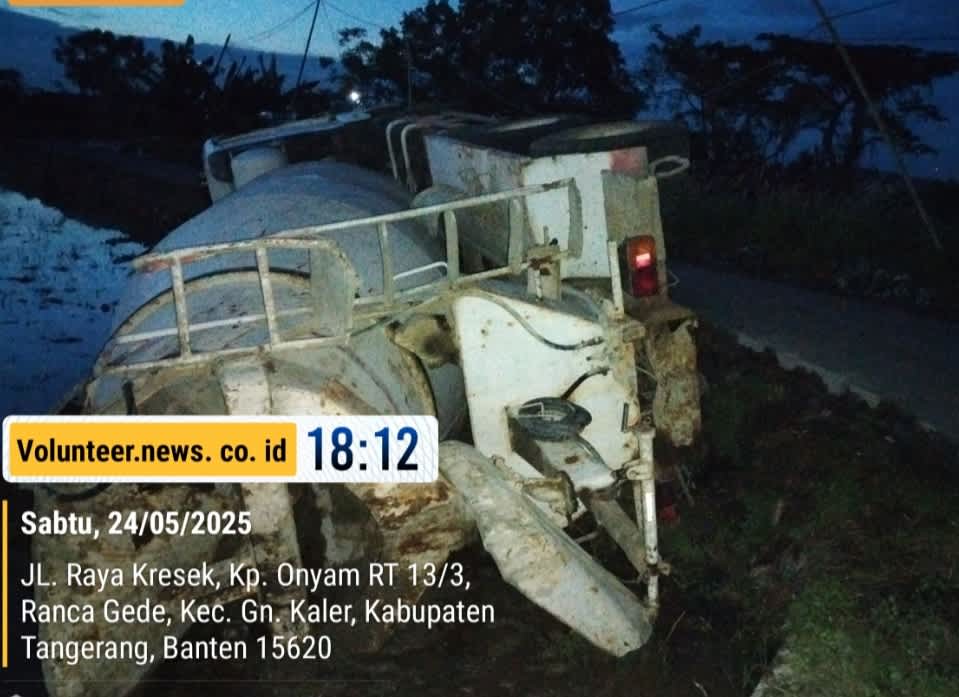 Diduga Sopir Ugal-ugalan Mobil Truck Mixer Beton Proyek DBMSDA Kab.Tangerang Terbalik, Warga Jadi Korban