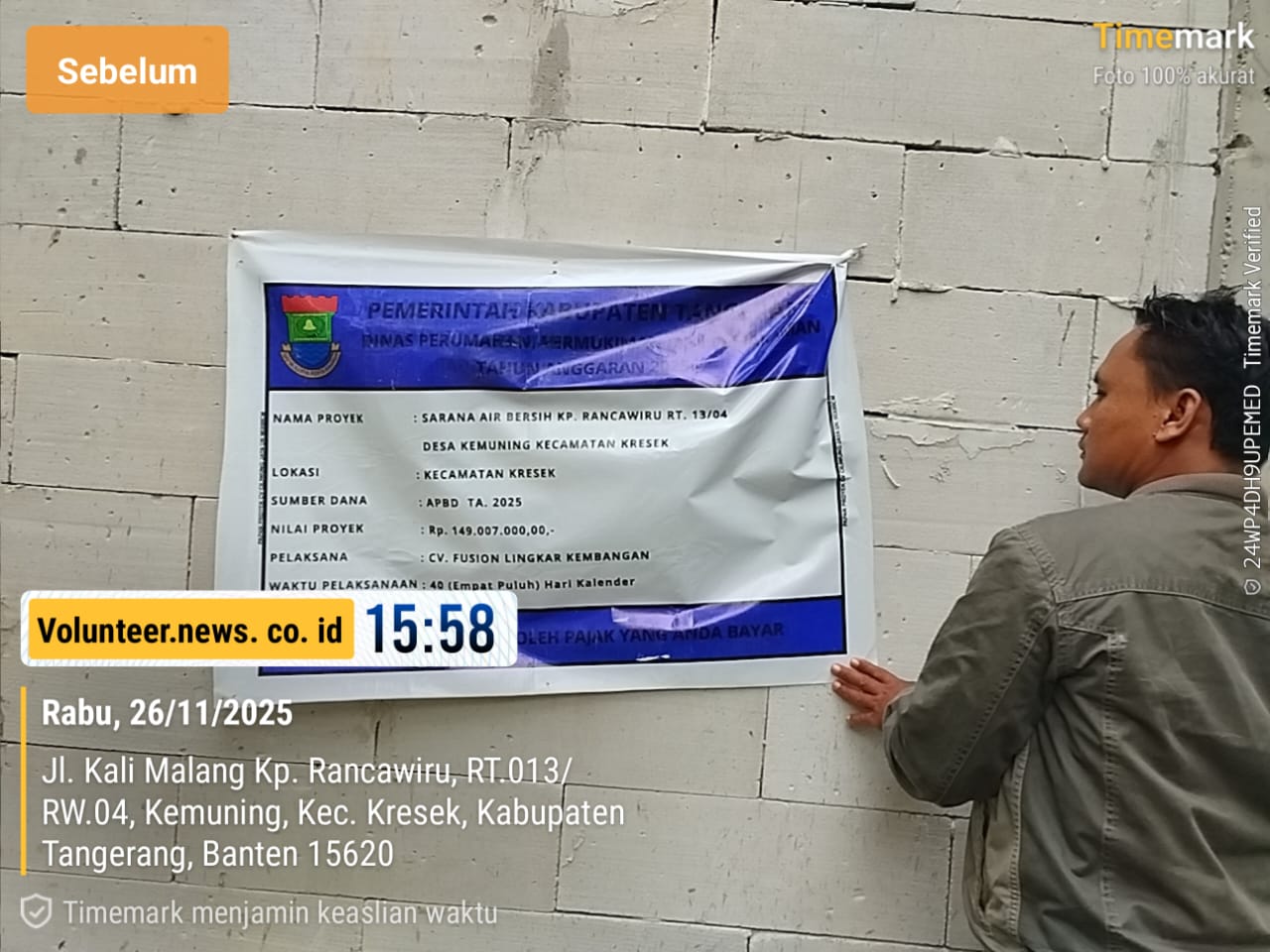 Proyek Sarana Air Bersih di Desa Kemuning Kec.Kresek Disorot: Warga Keluhkan Kerusakan Dini, LSM Minta Audit Menyeluruh